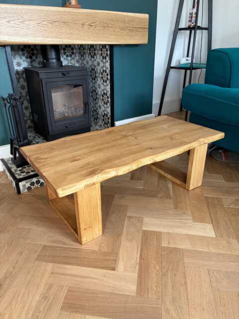 Handcrafted Solid Wood Coffee Table Live Edge Oak Finish, Waney Design - image 1