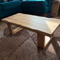 Handcrafted Solid Wood Coffee Table Live Edge Oak Finish, Waney Design - thumbnail 3