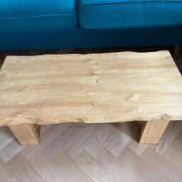Handcrafted Solid Wood Coffee Table Live Edge Oak Finish, Waney Design - thumbnail 4