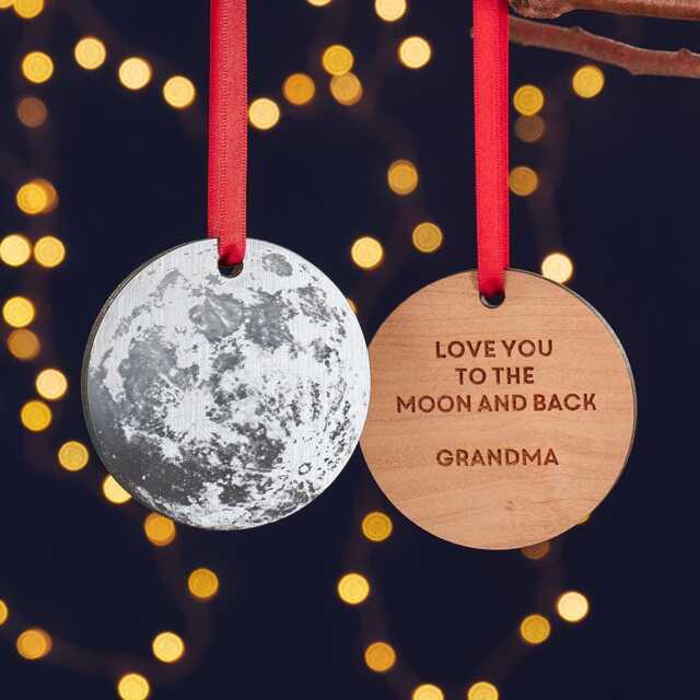 Full Moon Personalised Christmas Tree Decoration - Silver/Gold/Copper/Bronze. Add Any Name Or Message To The Back - image 1