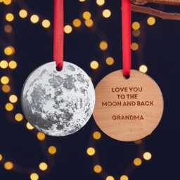 Full Moon Personalised Christmas Tree Decoration - Silver/Gold/Copper/Bronze. Add Any Name Or Message To The Back