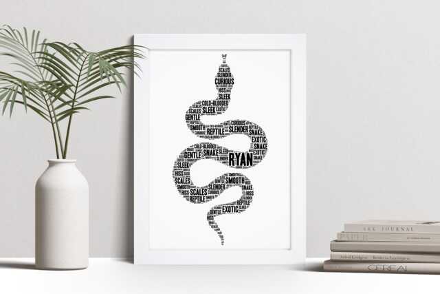 Personalised Snake Word Art Print, Reptile Lover Gift, Custom Wall Framed Picture, Present For Men, Women Nl - image 1
