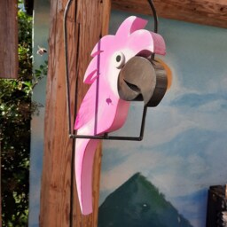 Pink Parrot in A Swing, Hand-Painted Wood For Decoration The House & Garden, Gift Idea Hanging, Conservatory, Terrace - thumbnail 3