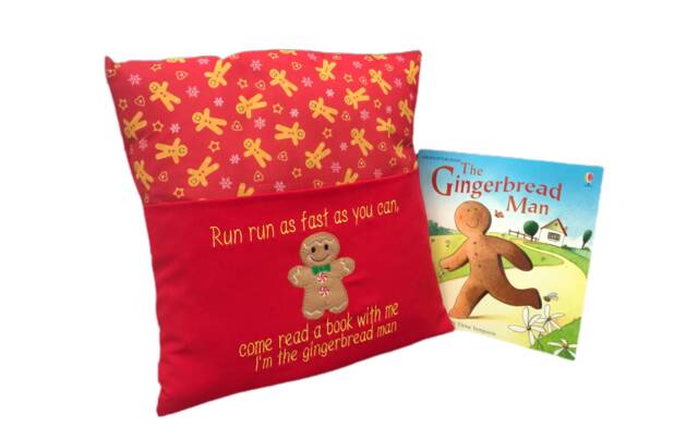 Gingerbread Man Reading Cushion Embroidered Book Pocket - image 1