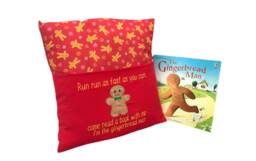 Gingerbread Man Reading Cushion Embroidered Book Pocket - thumbnail 1