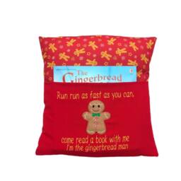 Gingerbread Man Reading Cushion Embroidered Book Pocket - thumbnail 2