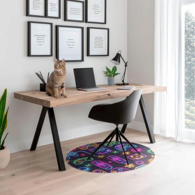 Neon Game Controllers Desk Chair Mat, Purple Computer Office Hobby Gaming Floor Protector - image 1