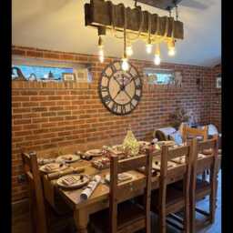 Rustic Beam Light Made From Reclaimed Wooden Double With 6 Hanging Rope Edison Pendant Holders Waxed in Oak Country Farmhouse Style - thumbnail 2