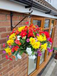 Spanish Vibes Artificial Hanging Flower Basket Red Orange Yellow, Purple White Vibrant Patio Balcony & Home Decor Outdoor Garden - thumbnail 1