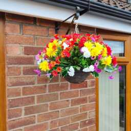 Spanish Vibes Artificial Hanging Flower Basket Red Orange Yellow, Purple White Vibrant Patio Balcony & Home Decor Outdoor Garden - thumbnail 3