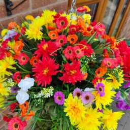 Spanish Vibes Artificial Hanging Flower Basket Red Orange Yellow, Purple White Vibrant Patio Balcony & Home Decor Outdoor Garden - thumbnail 2