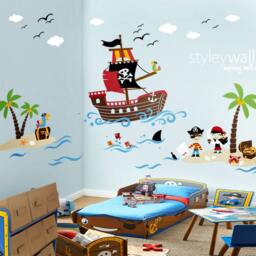 Pirates Wall Decal, Treasure Island Playroom Decals, Sticker, Nursery Baby Room Decor, Pirate Ship Decal - thumbnail 3