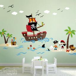Pirates Wall Decal, Treasure Island Playroom Decals, Sticker, Nursery Baby Room Decor, Pirate Ship Decal - thumbnail 2