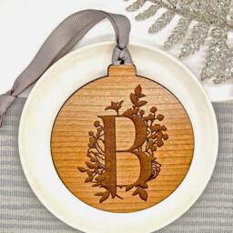 Personalised Botanical Wooden Initial Bauble, Minimalist Tree Decoration, Hanging Decoration, Name Bauble - thumbnail 3