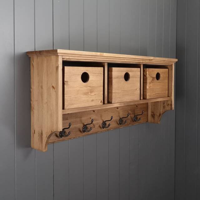 Country Farmhouse Coat Rack Including Handmade Matching Wooden Storage Box Baskets Choice Of Finishes - image 1