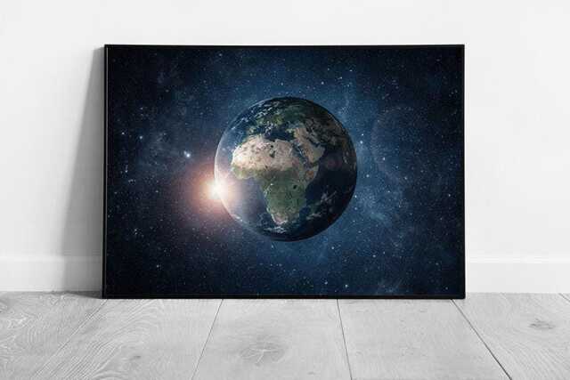 Planet Earth Surrounded By The Starry Galaxy Universe Space Sci-Fi Wall Art Print On Paper Framed Picture Print - image 1
