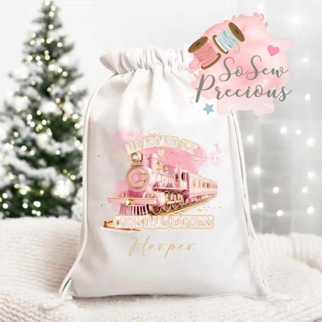 Personalised Printed Christmas Express Sack , Pink, 1St Christmas, Personalized Stockings