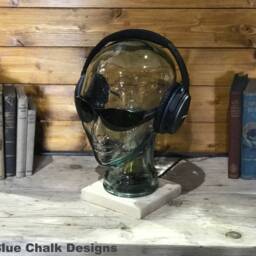 Mannequin Head Glass Table/Desk Lamp, Choice Of Wood Finish, Edison, Retro, Steampunk, Halloween, Funky, Headphone Glasses Storage - thumbnail 2