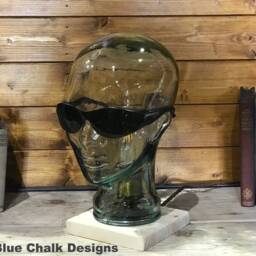Mannequin Head Glass Table/Desk Lamp, Choice Of Wood Finish, Edison, Retro, Steampunk, Halloween, Funky, Headphone Glasses Storage - thumbnail 3
