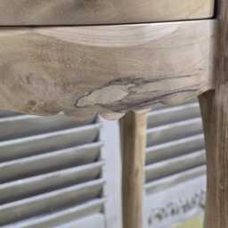 Solid Teak Bedside Table, Round Wood 3-Drawer Nightstand - thumbnail 4