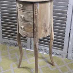 Solid Teak Bedside Table, Round Wood 3-Drawer Nightstand - thumbnail 2