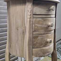 Solid Teak Bedside Table, Round Wood 3-Drawer Nightstand - thumbnail 3