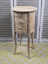 Solid Teak Bedside Table, Round Wood 3-Drawer Nightstand - thumbnail 1