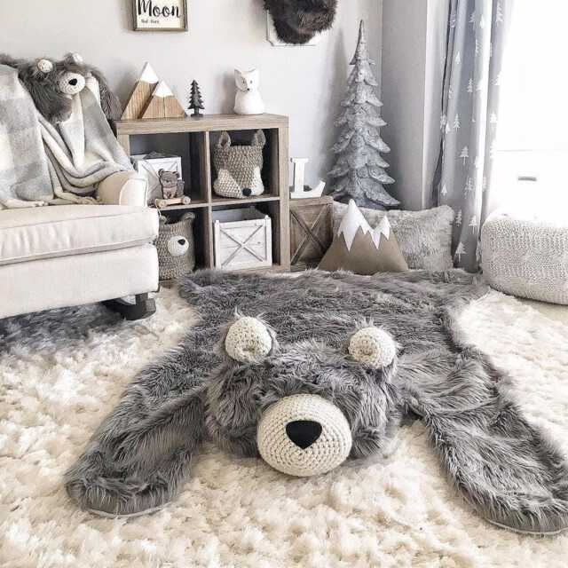 Extra Large Gray Bear Rug With Faux Fur For Woodland Nursery Decor - image 1