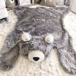 Extra Large Gray Bear Rug With Faux Fur For Woodland Nursery Decor - thumbnail 3