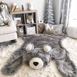 Extra Large Gray Bear Rug With Faux Fur For Woodland Nursery Decor - thumbnail 2