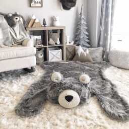 Extra Large Gray Bear Rug With Faux Fur For Woodland Nursery Decor - thumbnail 1