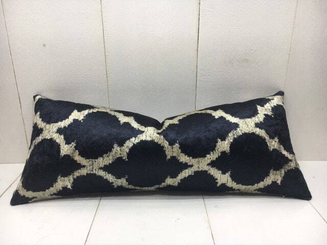 Handwoven Silk Ikat Lumbar Pillow Cover, Decorative Cushion - 10x24 - image 1