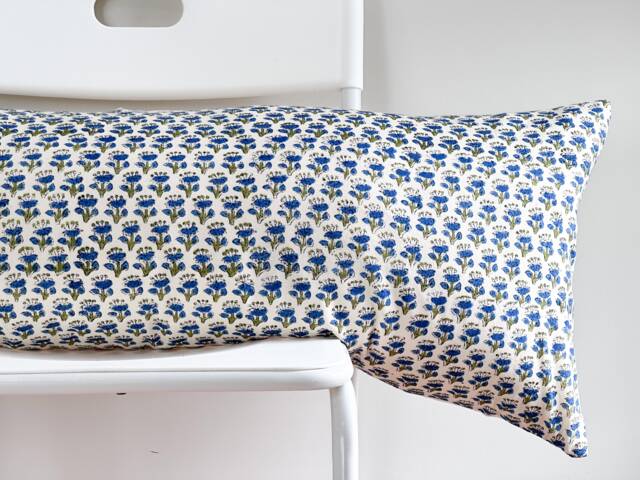 Floral Lumbar Pillow Cover Indian Block Print, Boho Farmhouse Decor - image 1
