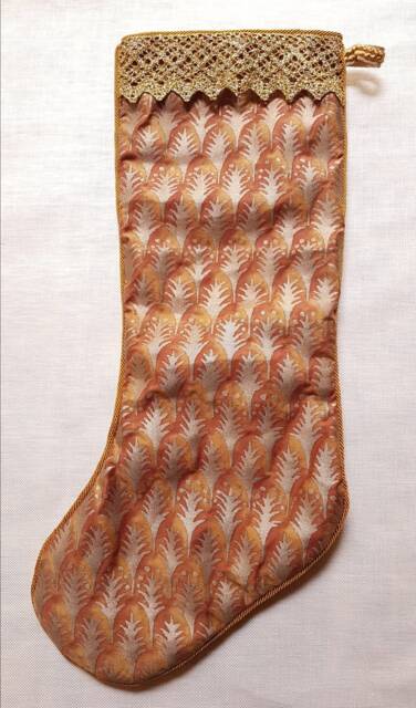 Luxury Christmas Stocking Fortuny Fabric Copper & Silvery Gold Piumette Pattern - Made in Italy - image 1