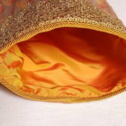 Luxury Christmas Stocking Fortuny Fabric Copper & Silvery Gold Piumette Pattern - Made in Italy - thumbnail 3