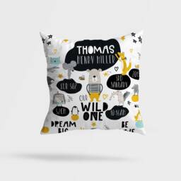 Personalised Baby Birth Cushion - Wild One Animal Scandinavian Design Ideal Gift For A Newborn Or Child To Brighten Up Nursery/Bedroom - thumbnail 1