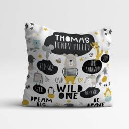 Personalised Baby Birth Cushion - Wild One Animal Scandinavian Design Ideal Gift For A Newborn Or Child To Brighten Up Nursery/Bedroom - thumbnail 2