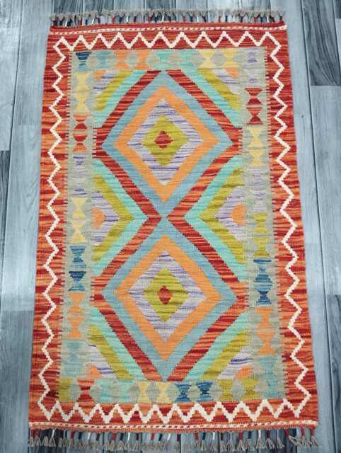 Traditional Kilim Rug, Handmade Artisan Afghan Turkish Scandinavian Navajo Bohemian Wool Flatweave Multicolour Rug 118x74 cm - image 1