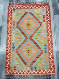 Traditional Kilim Rug, Handmade Artisan Afghan Turkish Scandinavian Navajo Bohemian Wool Flatweave Multicolour Rug 118x74 cm - thumbnail 1
