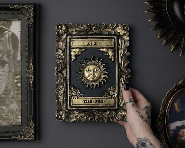 Sun Tarot Card Wall Art - Black Gold Original Gothic Home Decor - image 1
