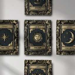 Sun Tarot Card Wall Art - Black Gold Original Gothic Home Decor - thumbnail 3