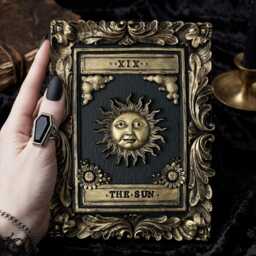 Sun Tarot Card Wall Art - Black Gold Original Gothic Home Decor - thumbnail 2