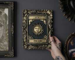 Sun Tarot Card Wall Art - Black Gold Original Gothic Home Decor - thumbnail 1