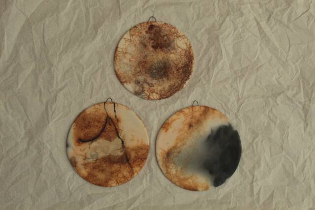 Art Decorative Hanging Disk, Saggar Firing, Ceramic Wall Hanging, Handmade Ceramic Home Deco, Saggar Fired Pottery - image 1