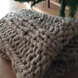 Big Knit Blanket Chunky Giant Throw Merino Wool Arm Knitting Gray Chunky - thumbnail 2