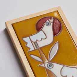 Bird Theme Decor Ceramic Handmade Tile Newly Weds Gift Kids Room Wall Art Colorful Twins Animal Ceramics Yellow Nature Two Birds - thumbnail 3