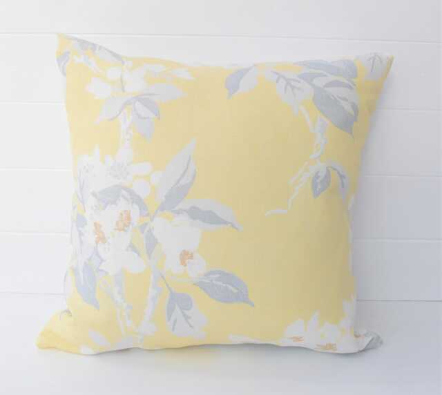 Laura Ashley Yellow Floral Cushion Handmade Apple Blossom With Zip Closure - image 1