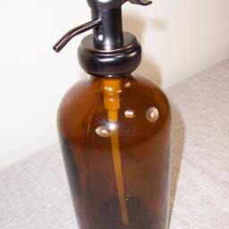 Glass 32 Ounce Oz Soap Dispenser Bathroom Kitchen Pump Brown Jar Bottle Metal Shampoo Spray Refillable Container Reuse Liquid Storage Amber - thumbnail 3