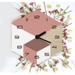 Geometric Hexagon Wall Clock Modern Dusty Rose Wood Art