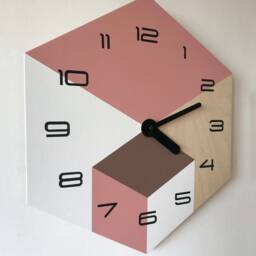 Geometric Hexagon Wall Clock Modern Dusty Rose Wood Art - thumbnail 3